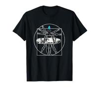 Patinador Da Vinci Vitruvian Man | Cubierta Azul de Mohawk y Olas Camiseta
