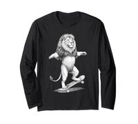 Patinador Skater León Divertido Animal Skateboarding Manga Larga