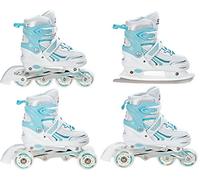 Patinaje en línea, Patinaje sobre Hielo, Patines, triskate, 4 en 1 Croxer Optima tamaño Ajustable Blanco/Menta tamaño 39 a 42 (24cm-26.5cm) cambiable Hombre Mujer Convertible Adulto niño niña