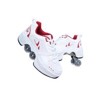 Patines 2 en 1 Zapatillas de Deformación Extraíbles para Mujer y Hombre | Patines Retráctiles de 4 Ruedas y Doble Fila Cuádruples Extensibles Unisex para Uso en Interiores(Red,40)