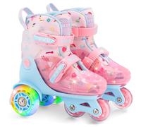 Patines 4 Ruedas Niña,4 Tallas Ajustables,Construcción de 3 Puntos Estable y Segura,Equilibrados y Transpirables,Patines para Principiantes,con Ruedas Luminosas