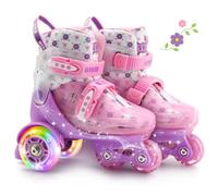 Patines 4 Ruedas Niña,4 Tallas Ajustables,Construcción de 3 Puntos Estable y Segura,Equilibrados y Transpirables,Patines para Principiantes,con Ruedas Luminosas