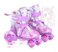 Patines 4 Ruedas Niña, EU 24-31 Unicornios para Niñas 4 Tallas Ajustables 3-8 Años Patines Niña 4 Ruedas con LED Iluminación, para Niños, Interiores, Exteriores, Niñas, Principiantes