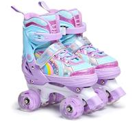 Patines 4 Ruedas Niña, Patines para Niñas Niños Ajustables con 8 Ruedas de Iluminación para Niñas y Principiantes(13-4)