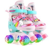 Patines 4 Ruedas, Patines Roller Ajustables,Patines Paralelos con Ruedas Luminosas Transpirable para Niñas, Niños y Principiantes Tamaño