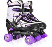 Patines Ajustables para Niños Niñas Principiantes, Patines de 4 Tamaños para Niños Pequeños o Grandes con Ruedas Luminosas (Violeta, Small)