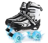 Patines Ajustables para Niños Niñas Principiantes, Patines de 4 Tamaños para Niños Pequeños o Grandes con Ruedas Luminosas (Large, Negro Blanco)