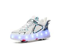 Patines de Cuatro Ruedas para Chicos y Chicas, Patines Ajustables para Adolescentes, Blanco, 29 EU.