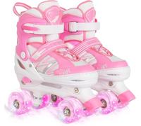 Patines de Niñas para Niños Principiantes, 4 Tamaños Ajustables Patines con Ruedas Luminosas para Niñas Pequeñas (Medium, Rosa)