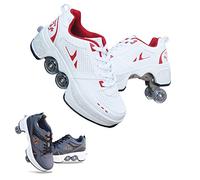 Patines de rodillos deformados para mujer, invisibles de ocio, plegables/antideslizantes, patines en línea, cómodos zapatos deportivos, adultos/niños, blanco rojo,39