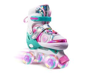 Patines de ruedas ajustables para niños - 8 divertidas ruedas brillantes, tamaño en línea | Concepto de juego al aire libre, tema de regalo de cumpleaños, aplicación para principiantes, diseño le