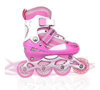 Patines de ruedas ajustables para niños de 3 a 9 años, patines infantiles y niñas, divertidas para principiantes (rosa, talla M)