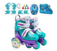 Patines de ruedas ajustables para principiantes, patines de puntos para niños y niñas de 3 a 8 años, con equipo de seguridad para parque infantil, gimnasio