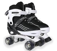 Patines de Ruedas para Niñas, Niños y Jóvenes, Patines de Ruedas Ajustables en 4 Tamaños con Ruedas Luminosas para Principiantes, Patines Deportivos Quad Blanco y Negro, Grande
