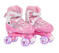 Patines de ruedas para niños, 8 ruedas luminosas, triple protección, patines de doble hilera para niñas, niños y principiantes, seguro y duradero (rosa, M (32-37))