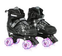 Patines de ruedas para niños, 8 ruedas luminosas, triple protección, patines de doble hilera para niñas, niños y principiantes, seguro y duradero (negro, S (27-32))