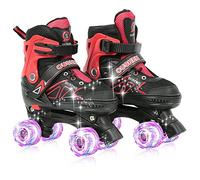 Patines de ruedas para niños, 8 ruedas luminosas, triple protección, patines de doble hilera para niñas, niños y principiantes, seguro y duradero (rojo y negro, S (27-32))