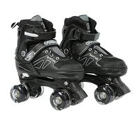 Patines de ruedas para niños, 8 ruedas luminosas y 4 tamaños ajustables, patines de cuatro ruedas con bolsa de almacenamiento, patines de doble fila para niños pequeños (todo negro, S)