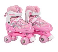 Patines de ruedas para niños, 8 ruedas, patines de doble fila para interior y exterior, seguro y duradero (rosa, sin luz, S (27-32))