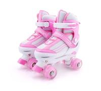 Patines de ruedas para niños ajustables con ruedas luminosas, divertidos y luminosos para niños y niñas, blanco y rosa, M, (32-36 EU)
