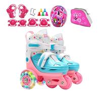 Patines de Ruedas para niños, Patines Ajustables con diseño de Puntos, Zapatos de Patinaje para niñas y niños de 3 a 8 años, con Equipo de Seguridad para Parque Infantil, Gimnasio