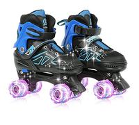 Patines de ruedas para niños, tallas ajustables con ruedas luminosas, diseño transpirable de malla, para interior y exterior (azul y negro, S (27-32))