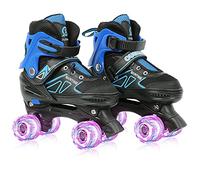 Patines de ruedas para niños, tallas ajustables con ruedas luminosas, diseño transpirable de malla, para interior y exterior (azul y negro, M (32-37))