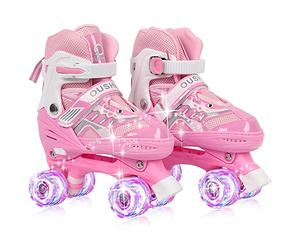 Patines de ruedas para niños, tallas ajustables con ruedas luminosas, diseño transpirable de malla, para interior y exterior (rosa, M (32-37))