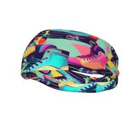 Patines de ruedas retro Estampado colorido Banda para el sudor deportiva unisex para adultos Diademas deportivas versátiles Diadema que absorbe la humedad