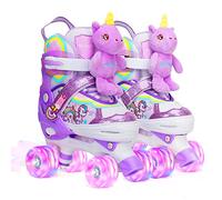 Patines de Unicornio para niños pequeños, 4 tamaños Ajustables con Ruedas iluminadas Brillantes, Patines cuádruples arcoíris para niñas, Principiantes, Regalos de cumpleaños de Navidad