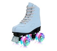 Patines elegantes para mujer, acogedores patines de material esmerilado de alta calidad, color azul cielo, clásicos de doble fila para interiores y exteriores para principiantes con ruedas flash (mujeres de EE. UU.: 8.5)