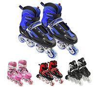 Patines en Línea Ajustables, Patín sobre Ruedas Iluminadas Inline Skates, Tapa Superior Anticolisión Doble Patines para Exteriores e Interiores (Código S - Azul)