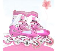 Patines en línea para Hombre y Mujer , Patines en línea - Set de 2X patín con Ruedas en Fila - Patines en línea para niños con tamaño Ajustable, Luces Intermitentes(Código S - polvo (41*35*11,5 cm))