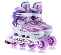 Patines en Línea para Niñas, Patines para Niñas niños Ajustables con Ruedas Luminosas para Niñas y Niños Principiantes(Morado, M (EU32-36))