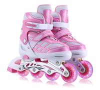 Patines en Línea para Niñas, Patines para Niñas niños Ajustables con Ruedas Luminosas para Principiantes (Rosa, L (EU36-40))