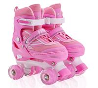 Patines para Niñas Niños Patines Roller Quad Ajustables con Ruedas Luminosas para Niñas y Niños Principiantes (Pink, L)