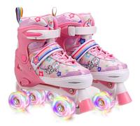 Patines para Niños 4 Ruedas Patines Roller Quad Ajustables con Ruedas Luminosas, Regalo de cumpleaños Navidad (Pink, M)