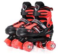 Patines para niños y niñas, Ajustables en 4 tamaños para niños y Principiantes con Ruedas iluminadas, Patines de Ruedas Negro y Rojo para Deportes (Mediano_32-36 EU)
