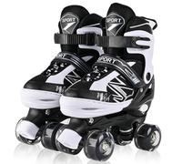 Patines para niños y niñas, Ajustables en 4 tamaños para niños y Principiantes con Ruedas iluminadas, Patines de Ruedas Negro y Blanco para Deportes (Mediano_32-36 EU)
