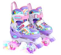 Patines Unicornio para Niños Patines Roller Quad Ajustables con Ruedas Luminosas para Niñas y Niños Principiantes