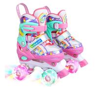 Patines Unicornio para Niños Patines Roller Quad Ajustables con Ruedas Luminosas para Niñas y Niños Principiantes XS(26~29)