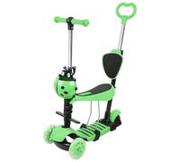 Patinete con asiento 5 en 1, 3 ruedas, bandeja antideslizante LED, patinete triciclo ajustable en altura, para niños, scooter plegable para niños, 5 en 1 (A) verde