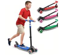 Patinete de 3 ruedas para niños de 5 a 7 a 8 a 12 años, fácil de inclinar para dirigir, ruedas iluminadas, manillar ajustable (27 a 33 pulgadas), cubierta antideslizante ancha, patinete plegable para