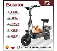 Patinete Eléctrico iScooter F2 de 10 Pulgadas, 500W, 30km/h, Plegable, con Batería de 7.8Ah y Alcance de 30km, con Cesta, para Uso Diario Negro