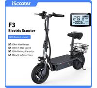 Patinete Eléctrico IScooter F3, Batería de 13Ah con Alcance de hasta 60 km, Neumáticos Inflables de 10 Pulgadas, Patinete Eléctrico Plegable para Adultos con Asiento Cómodo y Cesta de Almacenamiento F