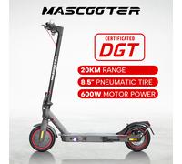 Patinete eléctrico Mascooter S1 con certificación DGT, motor de 600W de potencia máxima, alcance de 20 km, neumático de 8.5 pulgadas, plegable, para el desplazamiento diario de adultos. Black