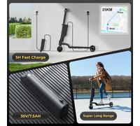 Patinete Eléctrico Plegable HX X6 de 350W y 25KM/H con Ruedas de 5.5 Pulgadas, Batería de 36V 7.5Ah, Tipo Mochila, para Adultos y Niños 350W 7.5AH