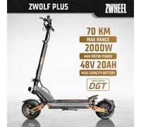 Patinete Eléctrico ZWHEEL ZWOLF PLUS, Motor de 2000W Máx., Neumático Todoterreno sin Cámara de 10 Pulgadas, 70 Millas de Autonomía, Batería de 20mAh, Plegable, para Adultos, con Certificado DGT de Neg