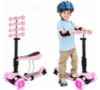 Patinete infantil 3 en 1 con asiento - Draisienne y patinete de 3 ruedas, montaje fácil, altura ajustable, LED ruedas, bandeja antideslizante - para niña/niño de 2 a 8 años (rosa)
