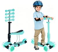 Patinete infantil 3 en 1 con asiento - Draisienne y patinete de 3 ruedas, montaje fácil, altura ajustable, LED ruedas, bandeja antideslizante - para niña/niño de 2 a 8 años (Verde)